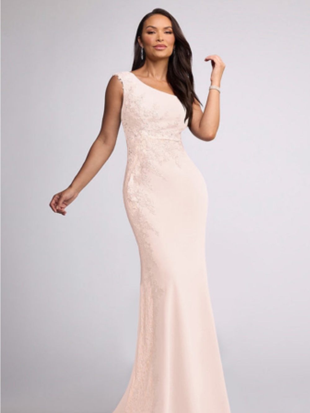Azazie One-Shoulder Formal Gown in Light Blush